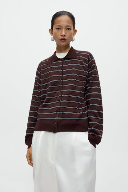 Organic Cotton Striped Polo Cardigan