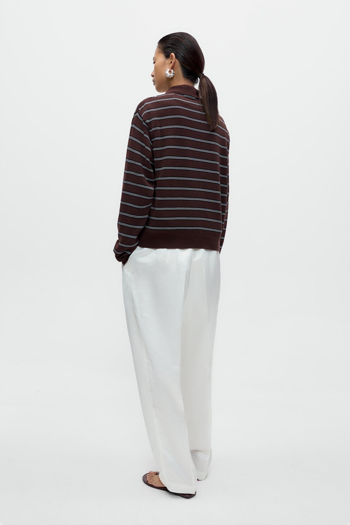 Organic Cotton Striped Polo Cardigan