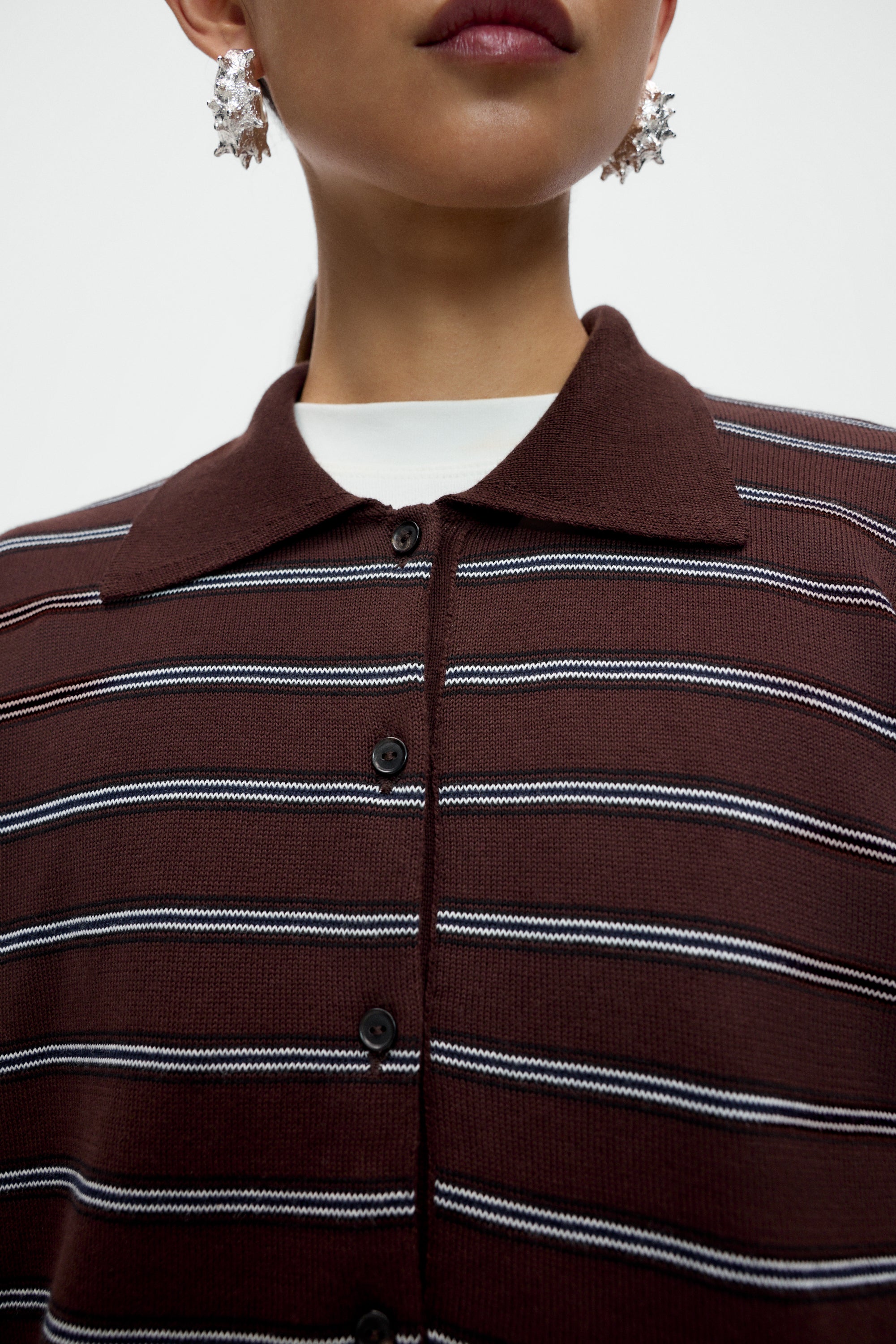 Organic Cotton Striped Polo Cardigan