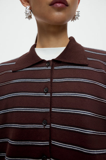 Organic Cotton Striped Polo Cardigan