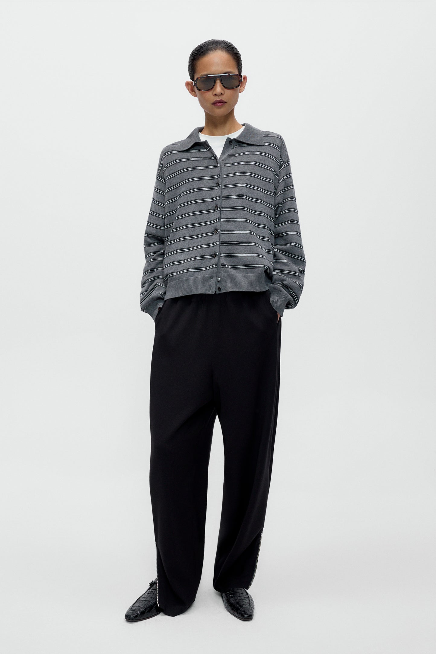 Organic Cotton Striped Polo Cardigan