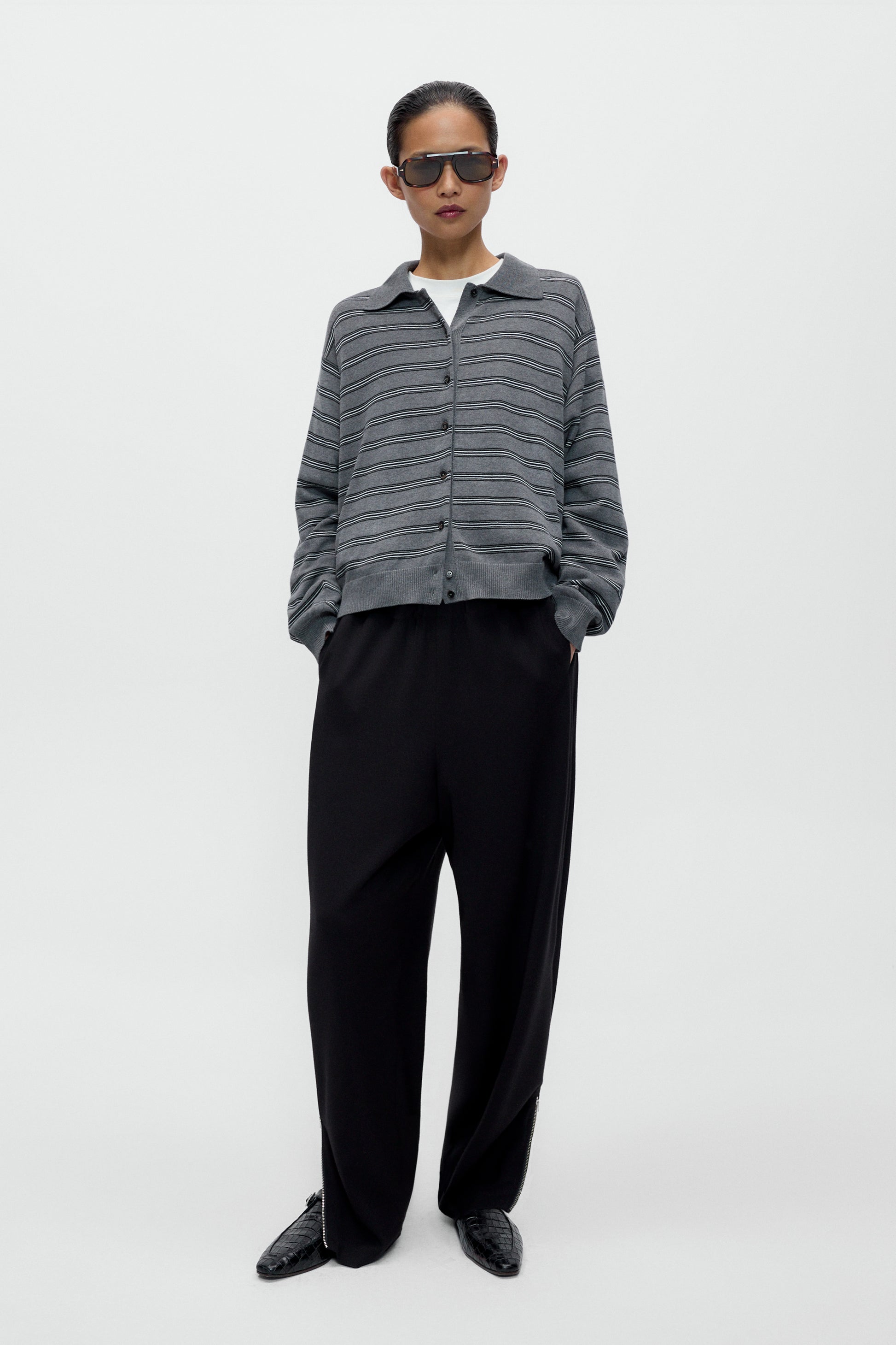 Organic Cotton Striped Polo Cardigan