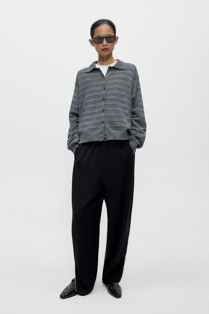 Organic Cotton Striped Polo Cardigan