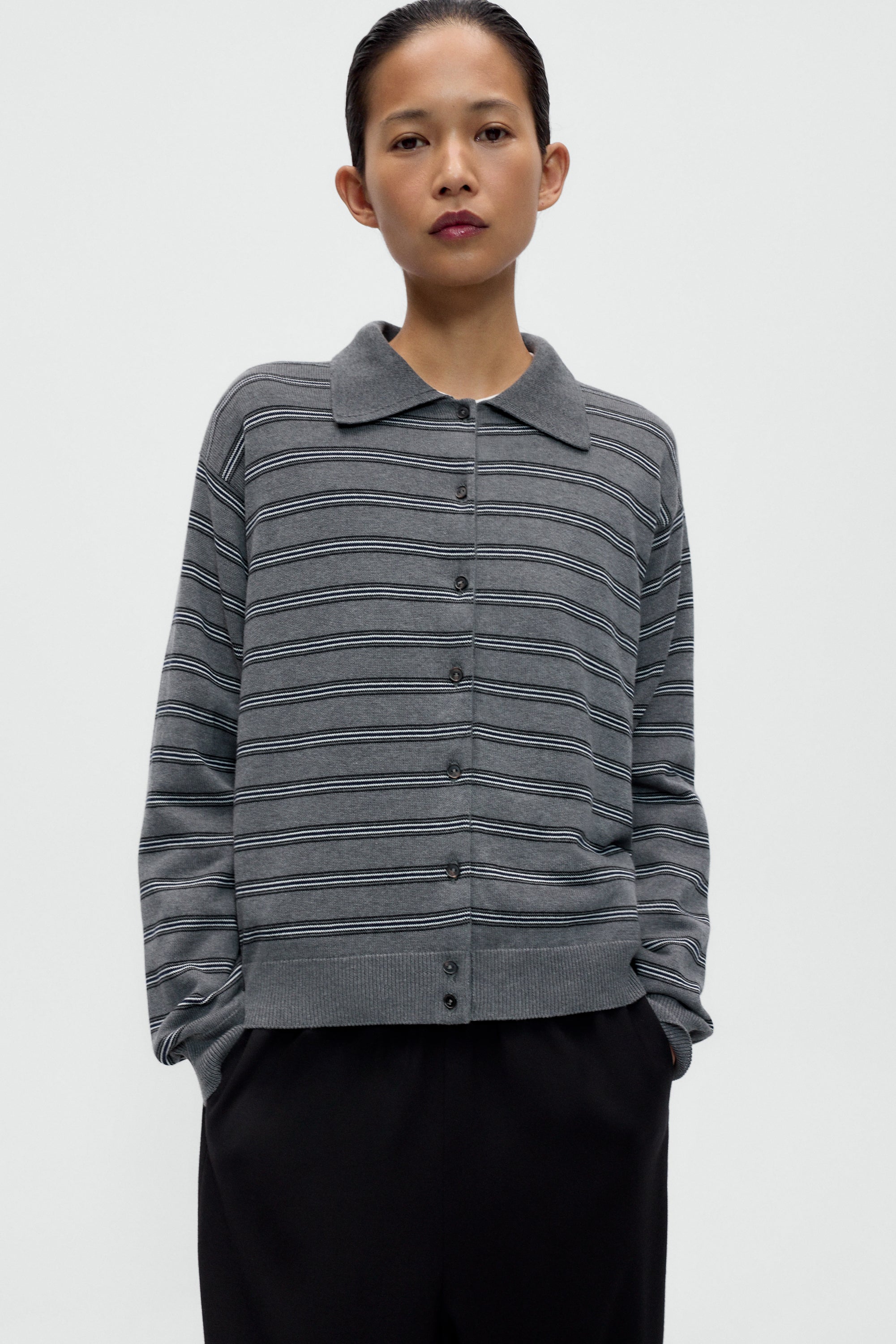 Organic Cotton Striped Polo Cardigan