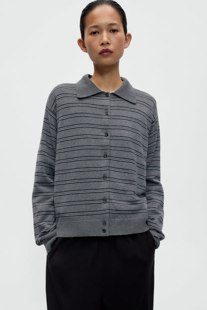 Organic Cotton Striped Polo Cardigan