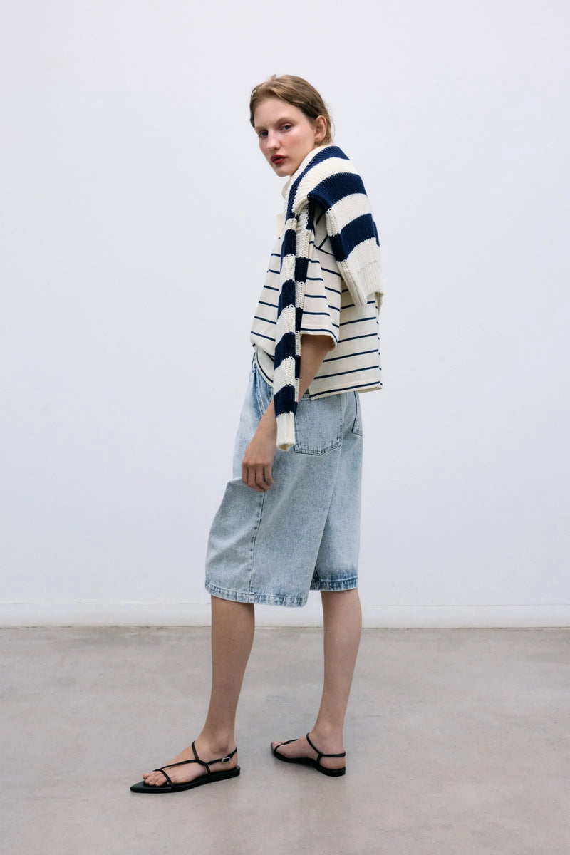 TNS Denim Woman Bermuda Bleach Denim The New Society BEBE Concept 