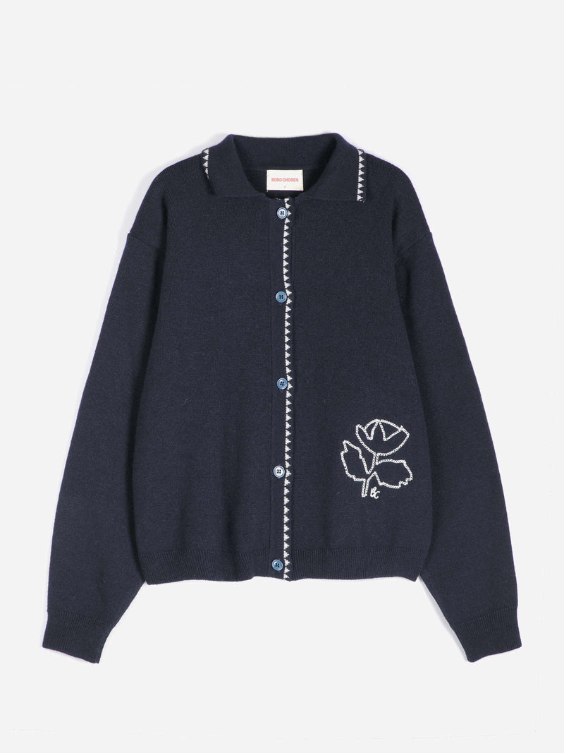 Vibrant Flower wool blend polo cardigan