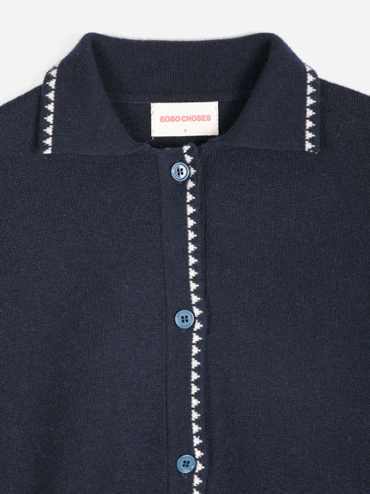 Vibrant Flower wool blend polo cardigan