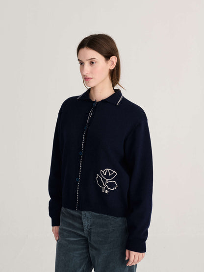 Vibrant Flower wool blend polo cardigan