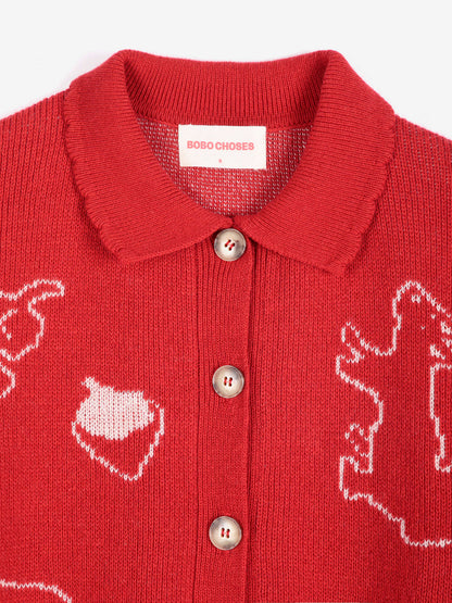 Forest Scene wool blend polo cardigan