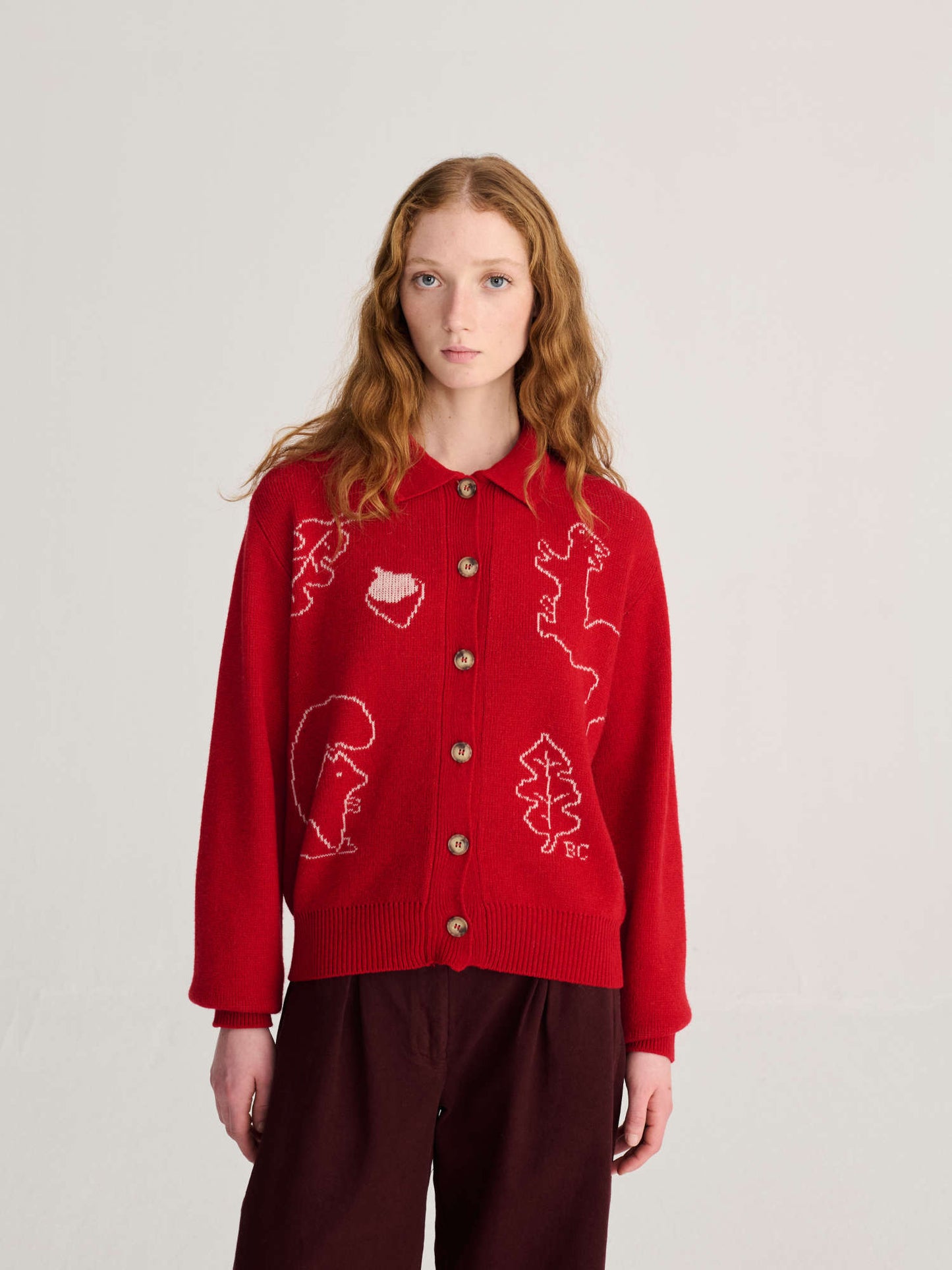 Forest Scene wool blend polo cardigan
