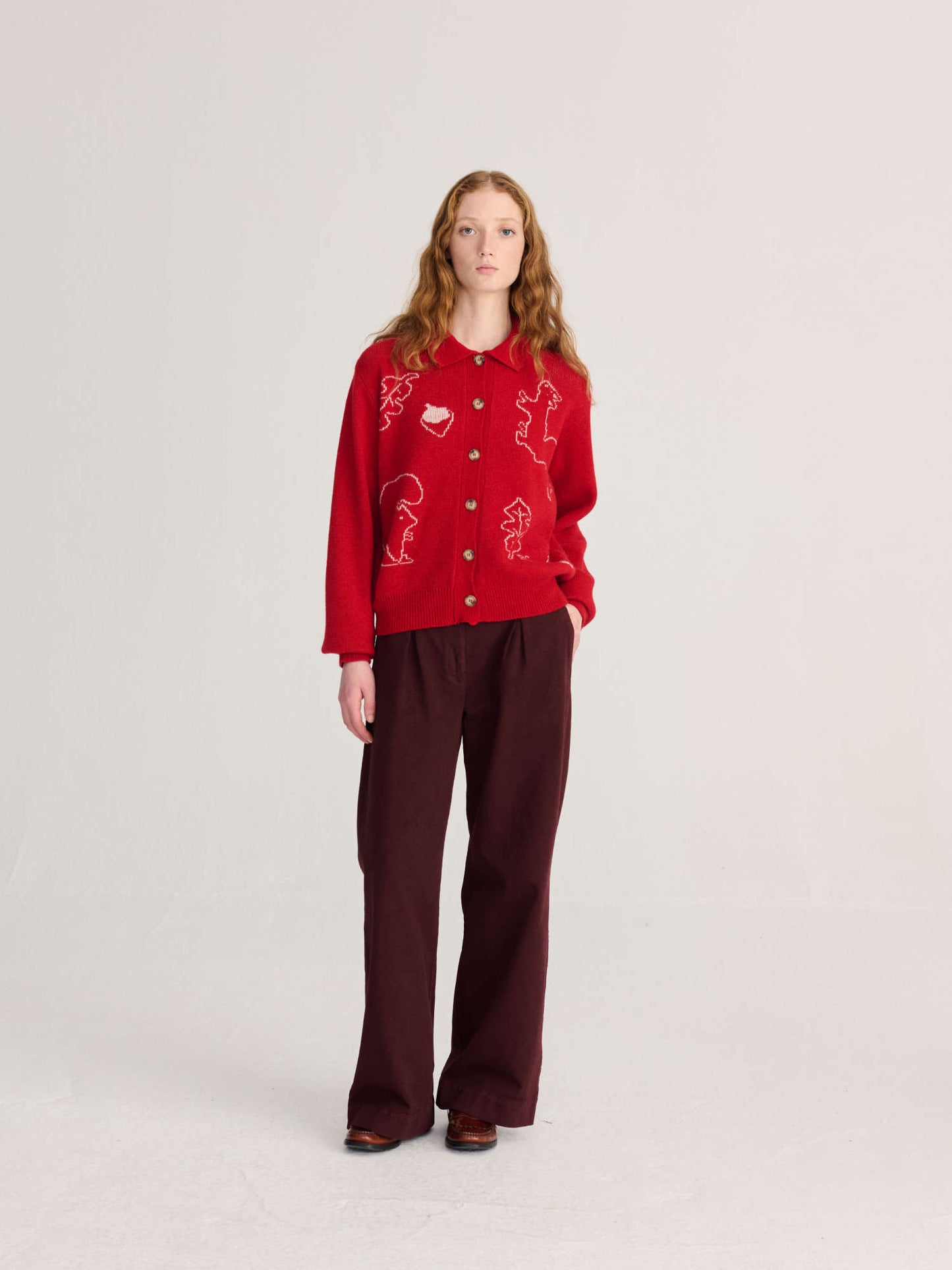 Forest Scene wool blend polo cardigan