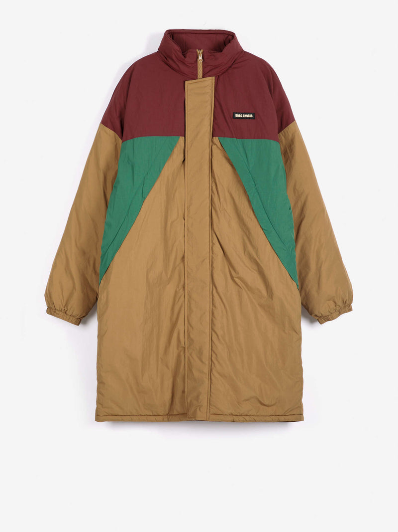 Oversize long color block puffer