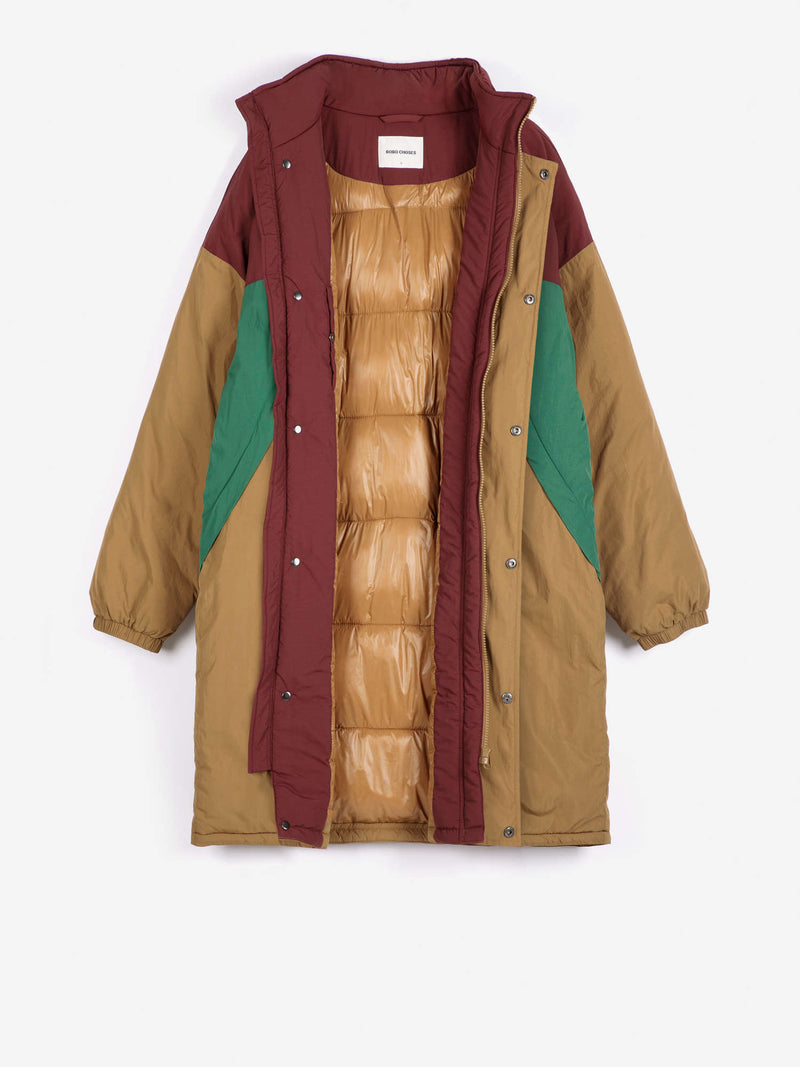 Oversize long color block puffer