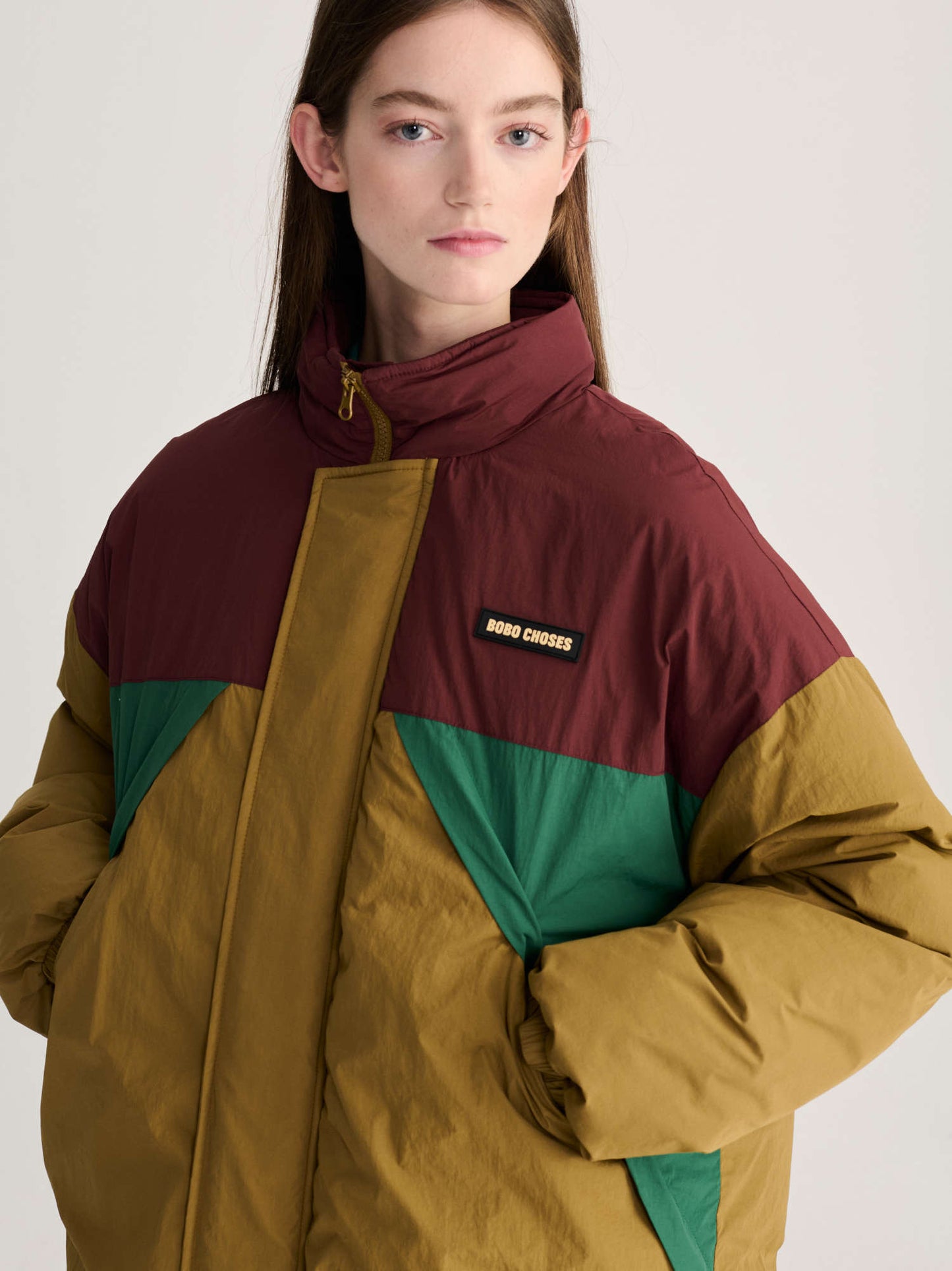 Oversize long color block puffer
