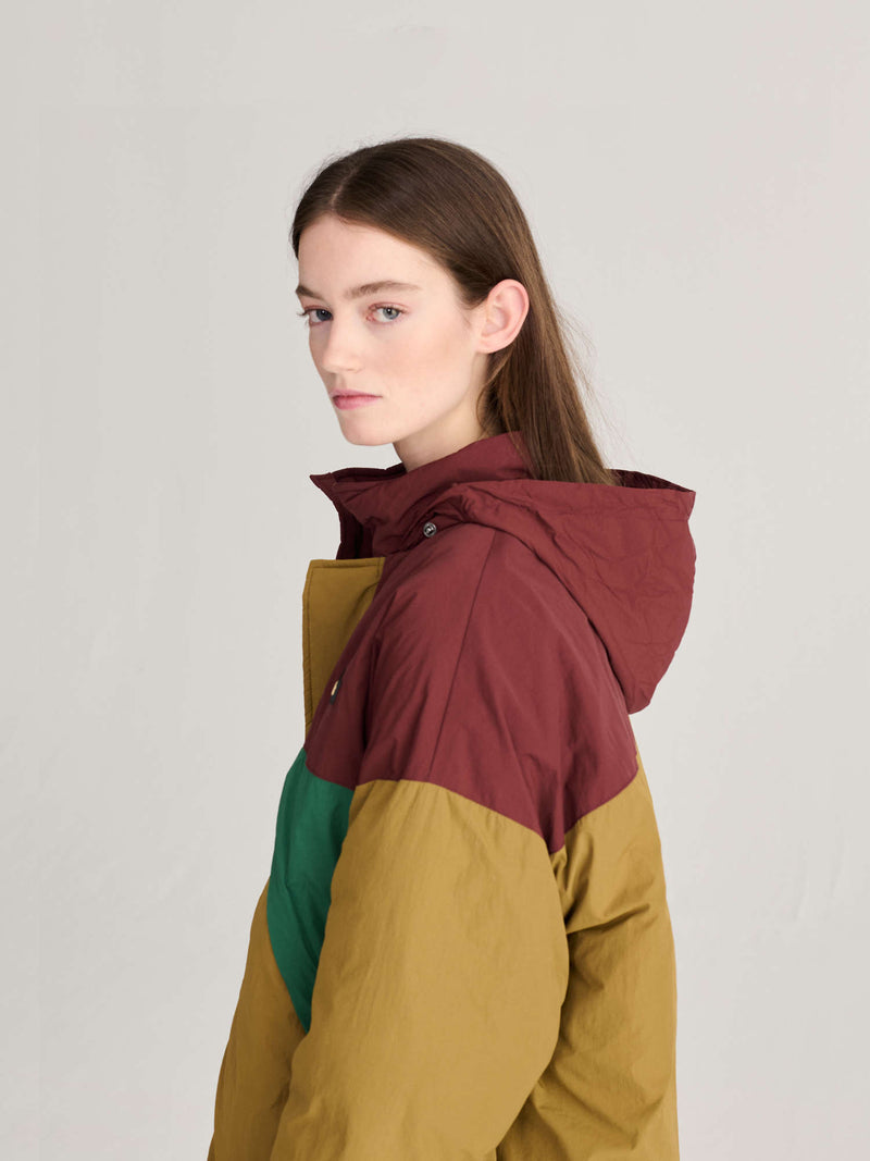 Oversize long color block puffer