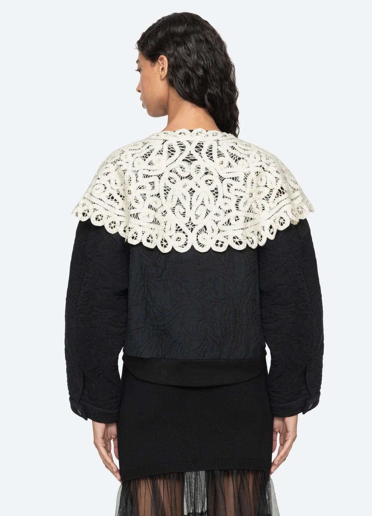 Adelina Battenberg lace quilted puffer jacket