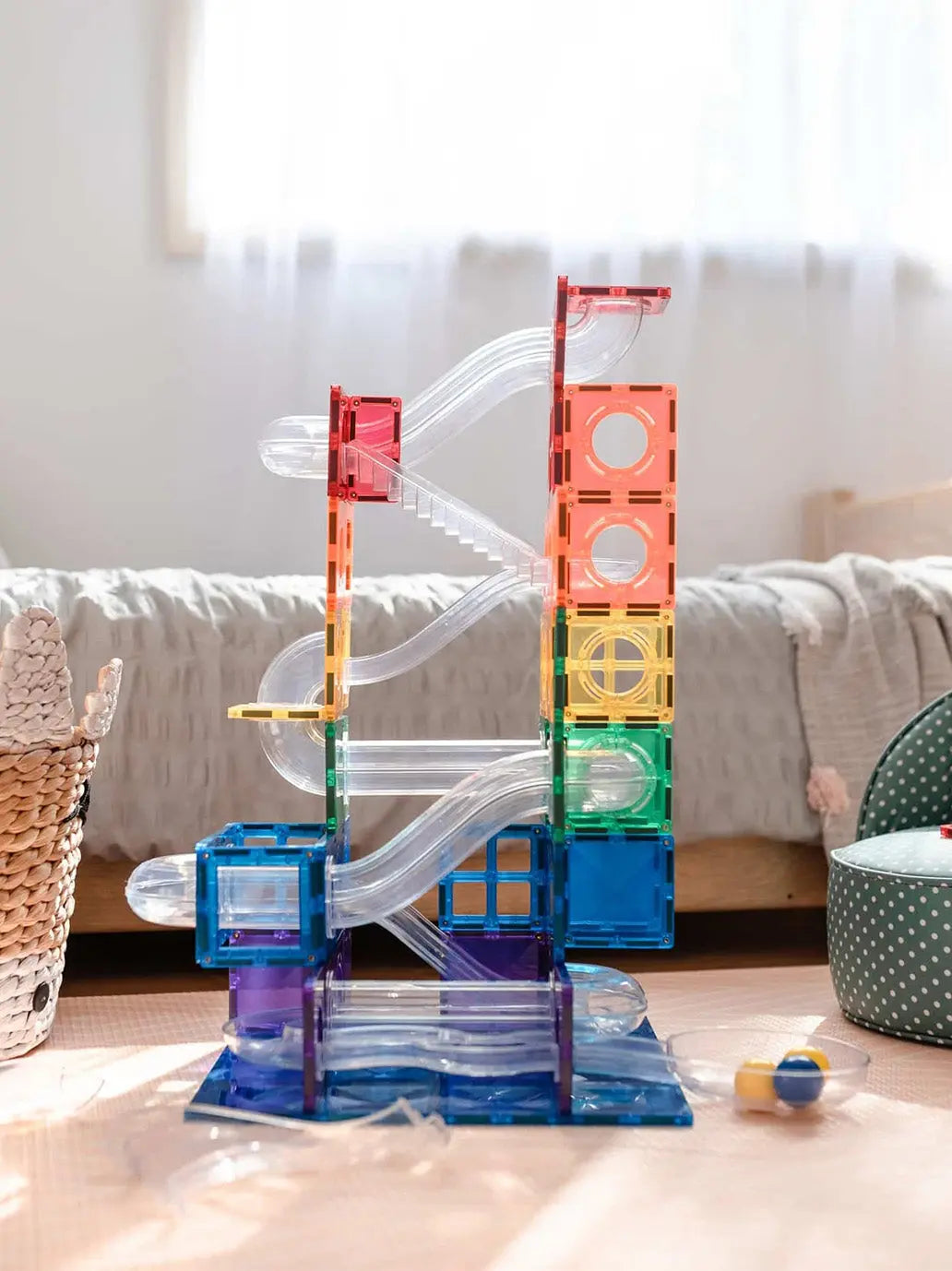 Klocki magnetyczne kulodrom Rainbow Ball Run Pack Connetix BÉBÉ Concept 