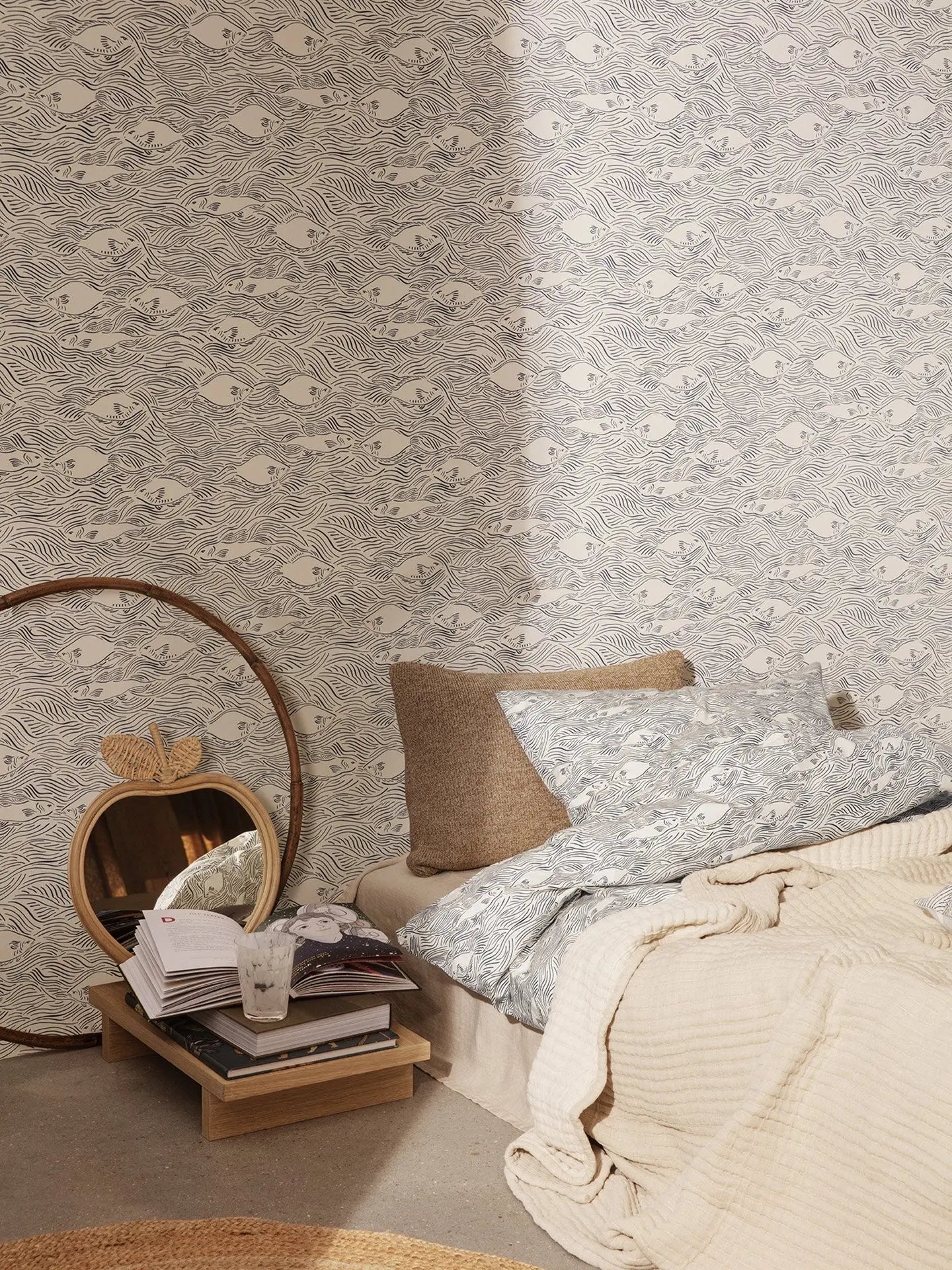 lustro w rattanowej ramie Ferm Living BÉBÉ Concept