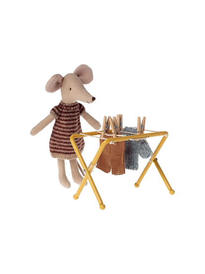 metalowa mini suszarka na pranie z drewnianymi przypinkami Maileg BEBE Concept 