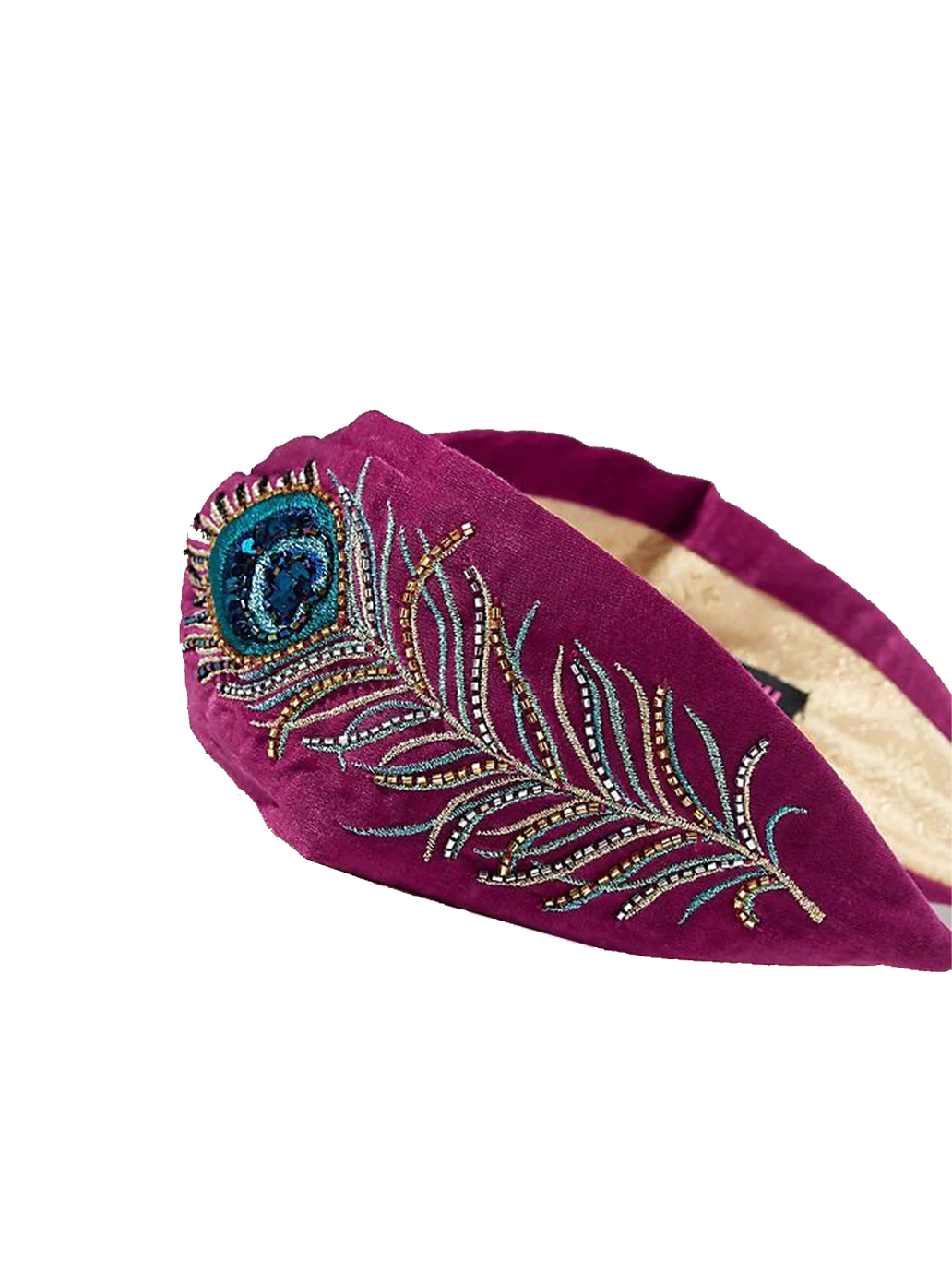 Ręcznie zdobiona opaska FUCHSIA PEACOCK