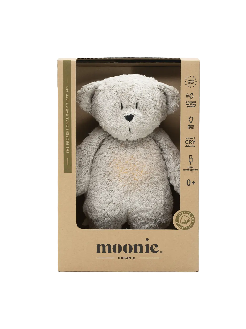 szumiący miś organic z lampką nocną Moonie BÉBÉ Concept