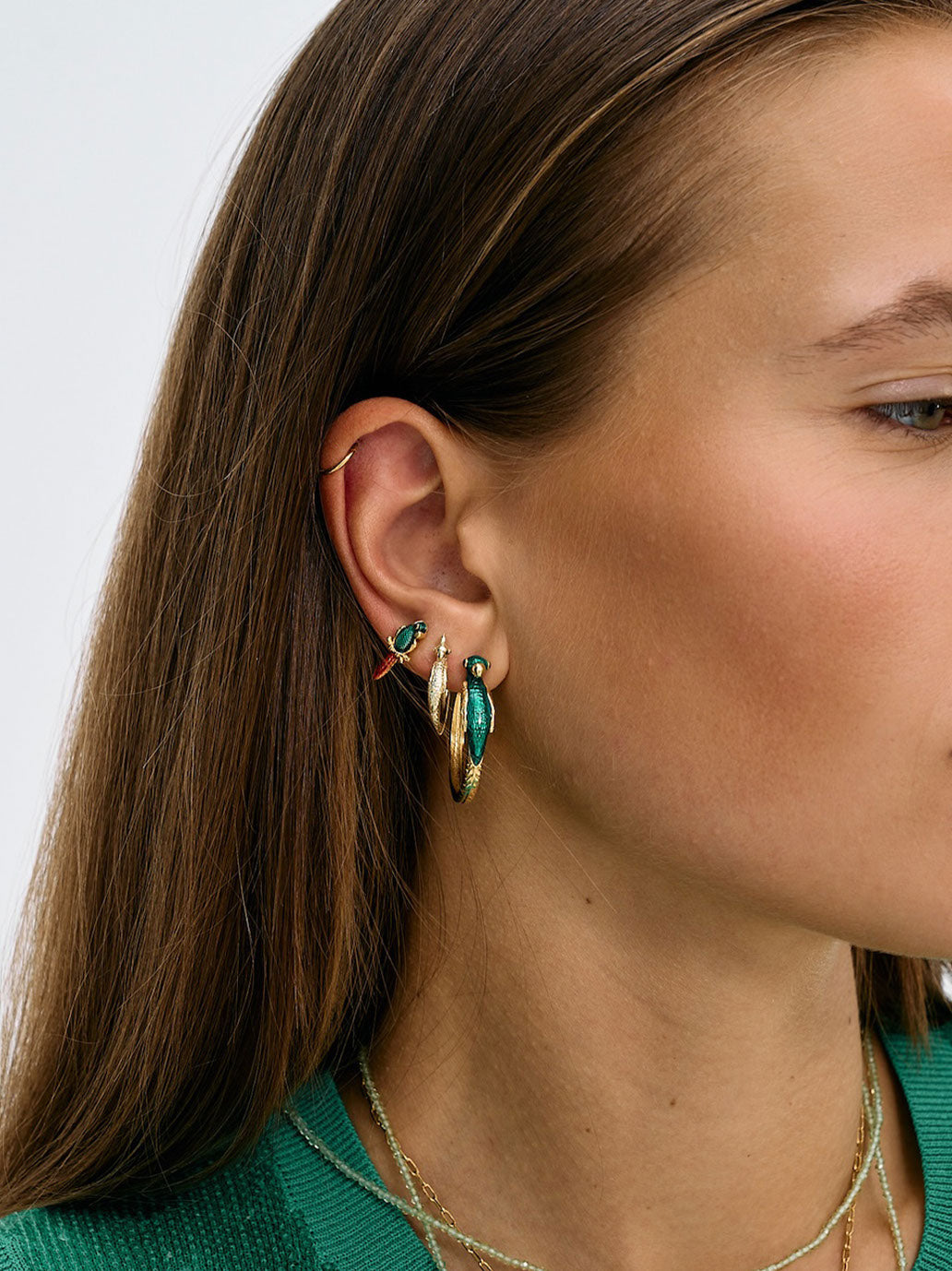 Kolczyk Single Bird Of Paradise Stud SILVER GOLD PLATED