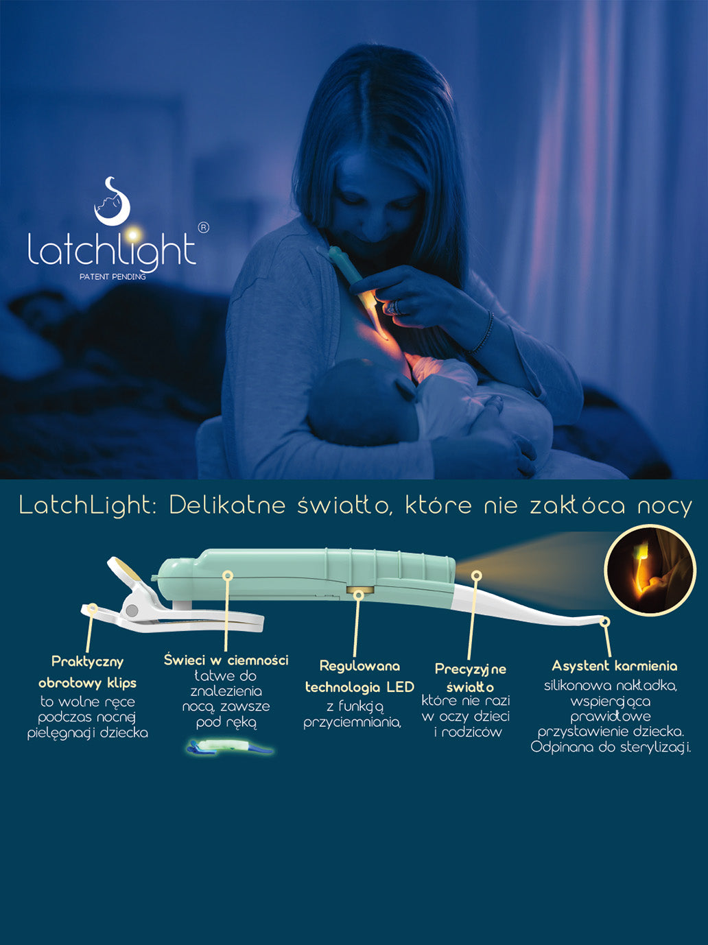 Lampka nocna z klipsem nie zaburzająca fazy snu LatchLight BÉBÉ Concept 