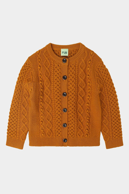 Sweter z wełny merino Aran Cardigan BURNT AMBER