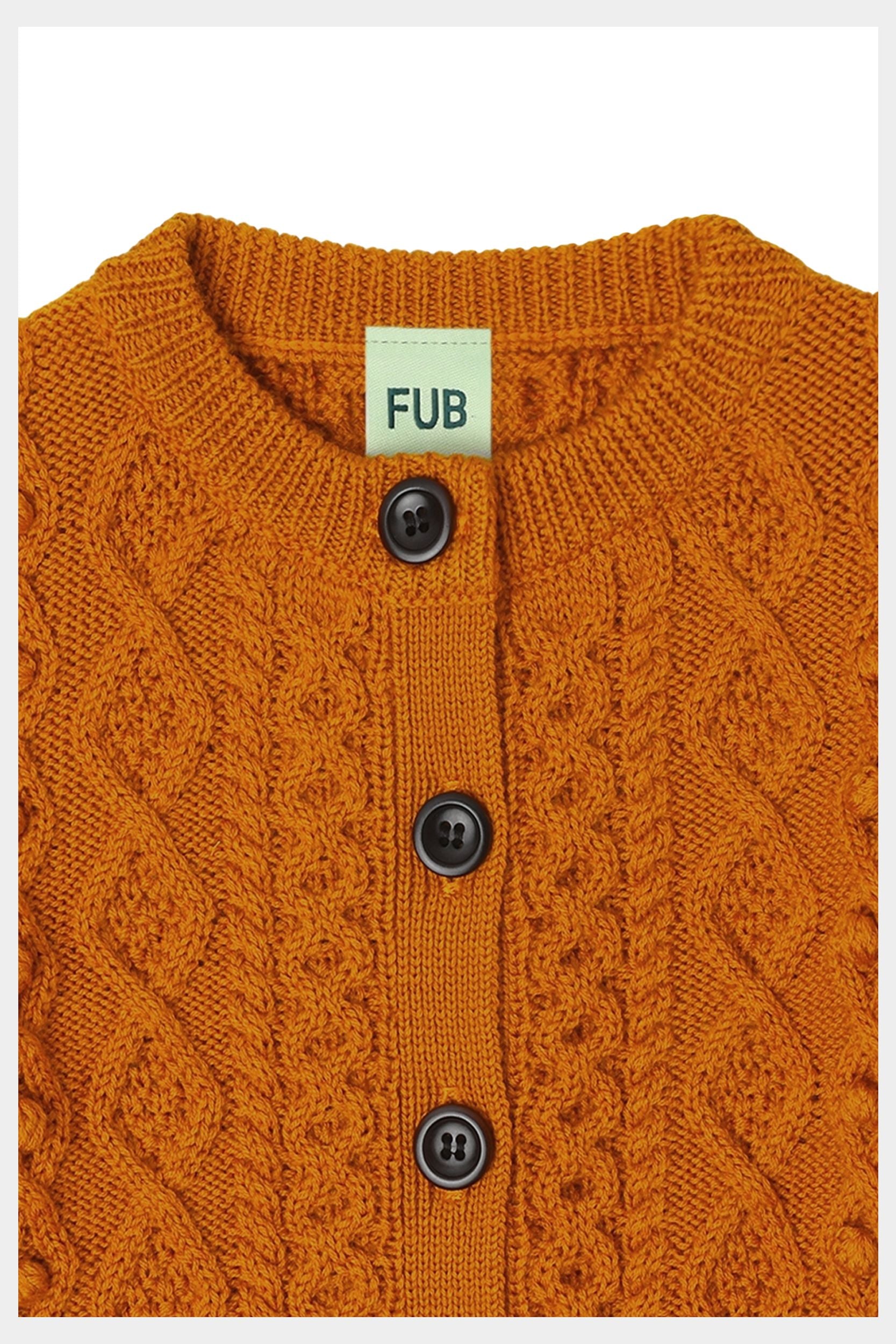 Sweter z wełny merino Aran Cardigan BURNT AMBER