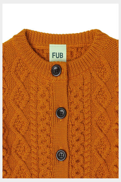 Sweter z wełny merino Aran Cardigan BURNT AMBER