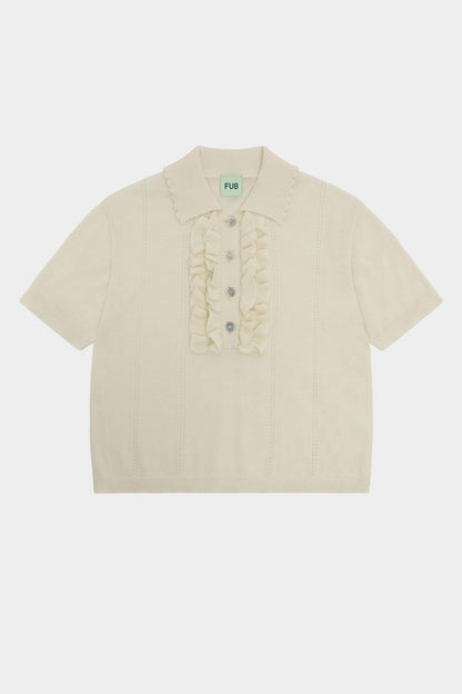 Bluzka bawełniana Frill Polo ECRU
