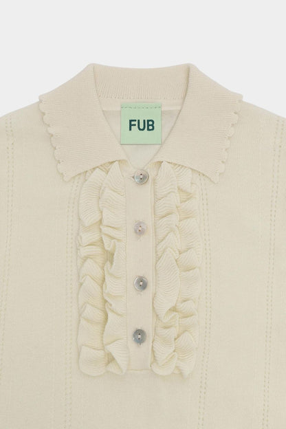 Bluzka bawełniana Frill Polo ECRU
