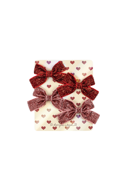 Akcesoria do włosów 4 Pack Micki Bow Hair Clips RED GLITTER/ ROSE GLITTER