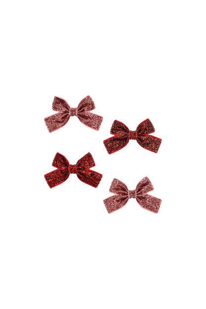 Akcesoria do włosów 4 Pack Micki Bow Hair Clips RED GLITTER/ ROSE GLITTER