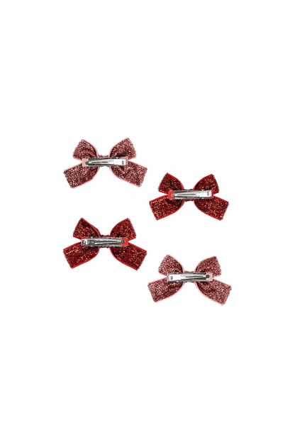 Akcesoria do włosów 4 Pack Micki Bow Hair Clips RED GLITTER/ ROSE GLITTER