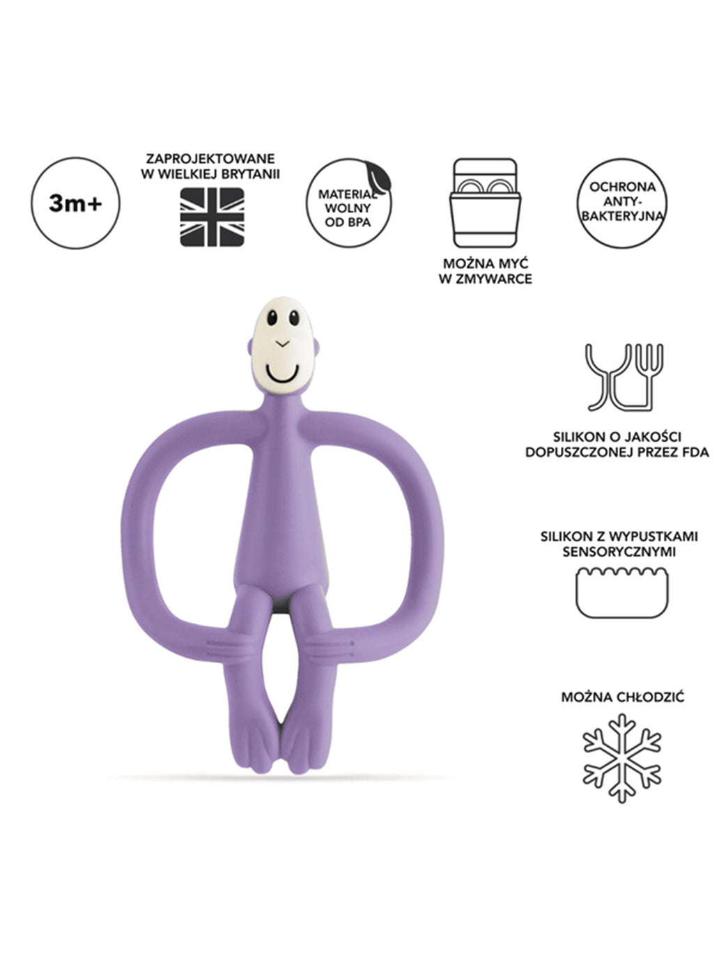 Gryzak kojący ze szczoteczką Małpka PURPLE