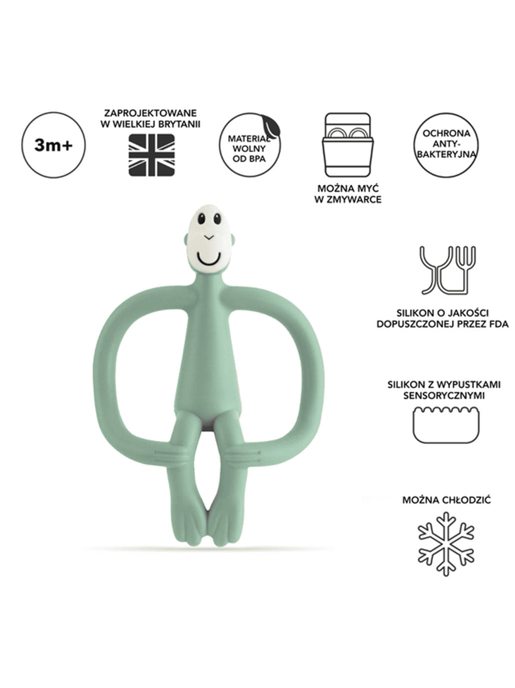 Gryzak kojący ze szczoteczką Małpka MINT