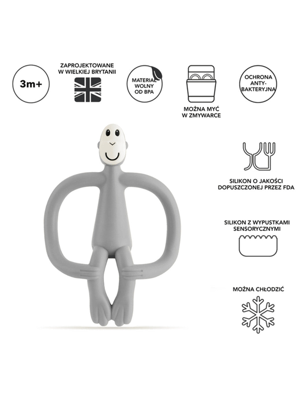 Gryzak kojący ze szczoteczką Małpka GRAY