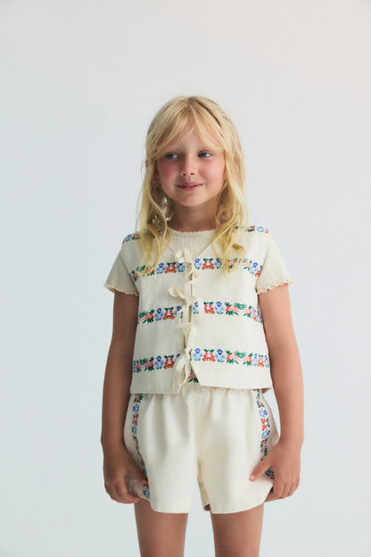 Malva Waistcoat Flower Embroidery Natural Denim The New Society BEBE Concept 