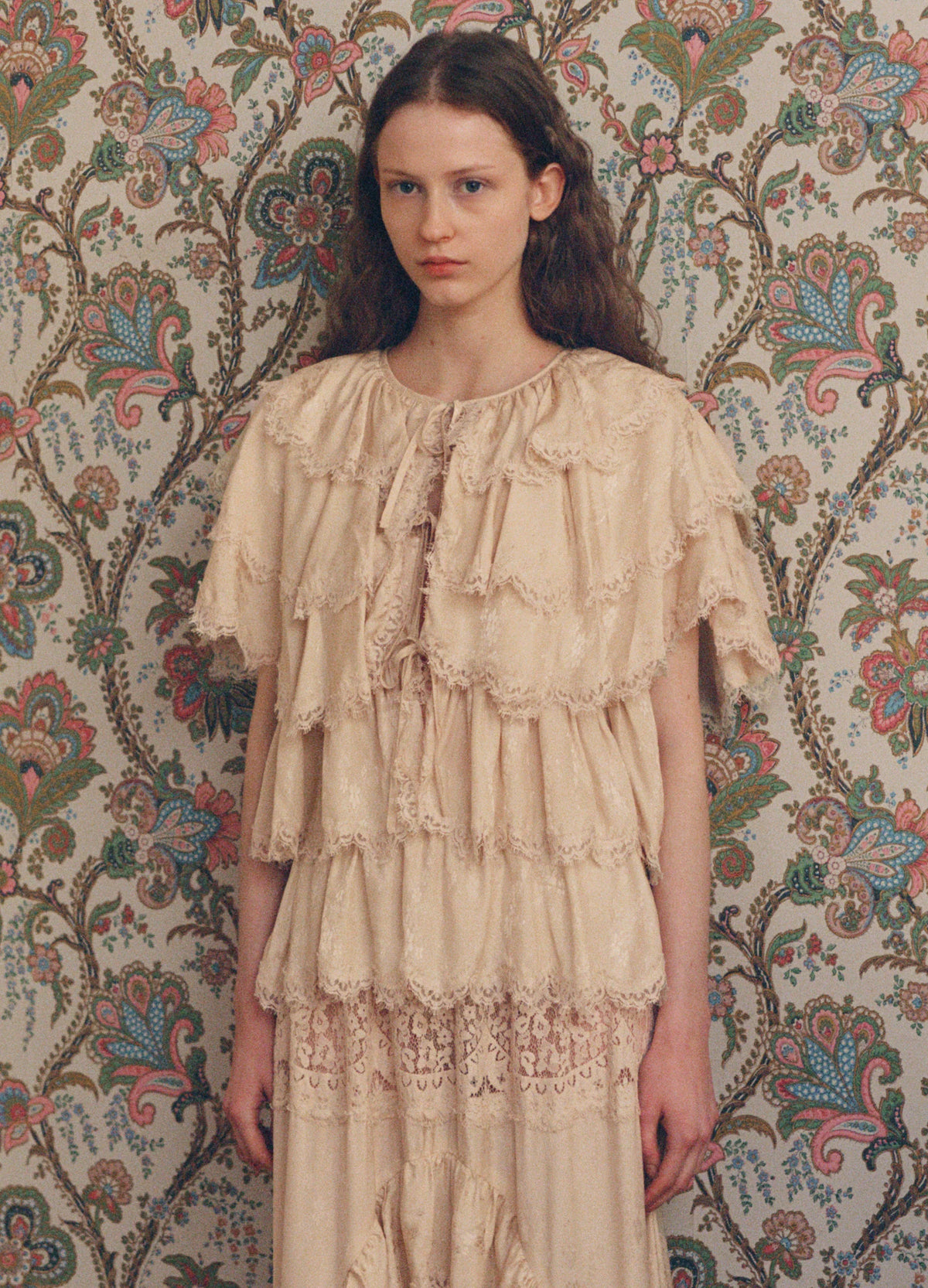 Shay Lace Tie Front Short Sleeve Top NUDE