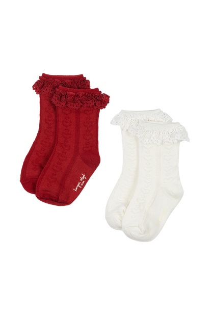 Skarpetki 2 Pack Pointelle Frill Socks RED/OFF WHITE