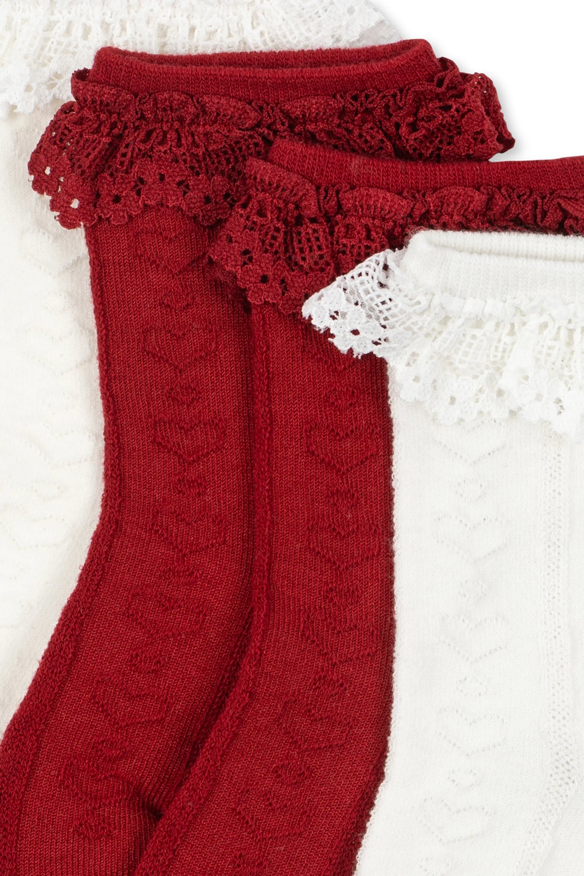 Skarpetki 2 Pack Pointelle Frill Socks RED/OFF WHITE