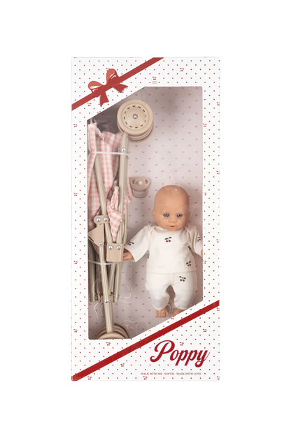 Lalka Poppy Doll Stroller Set PINK CHECK