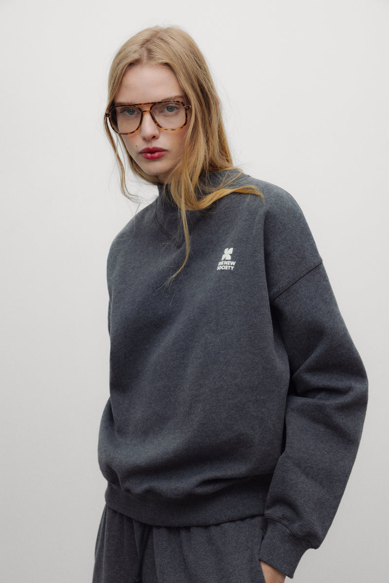 TNS Logo Rib Collar Woman Sweatshirt Dark Grey Melange
