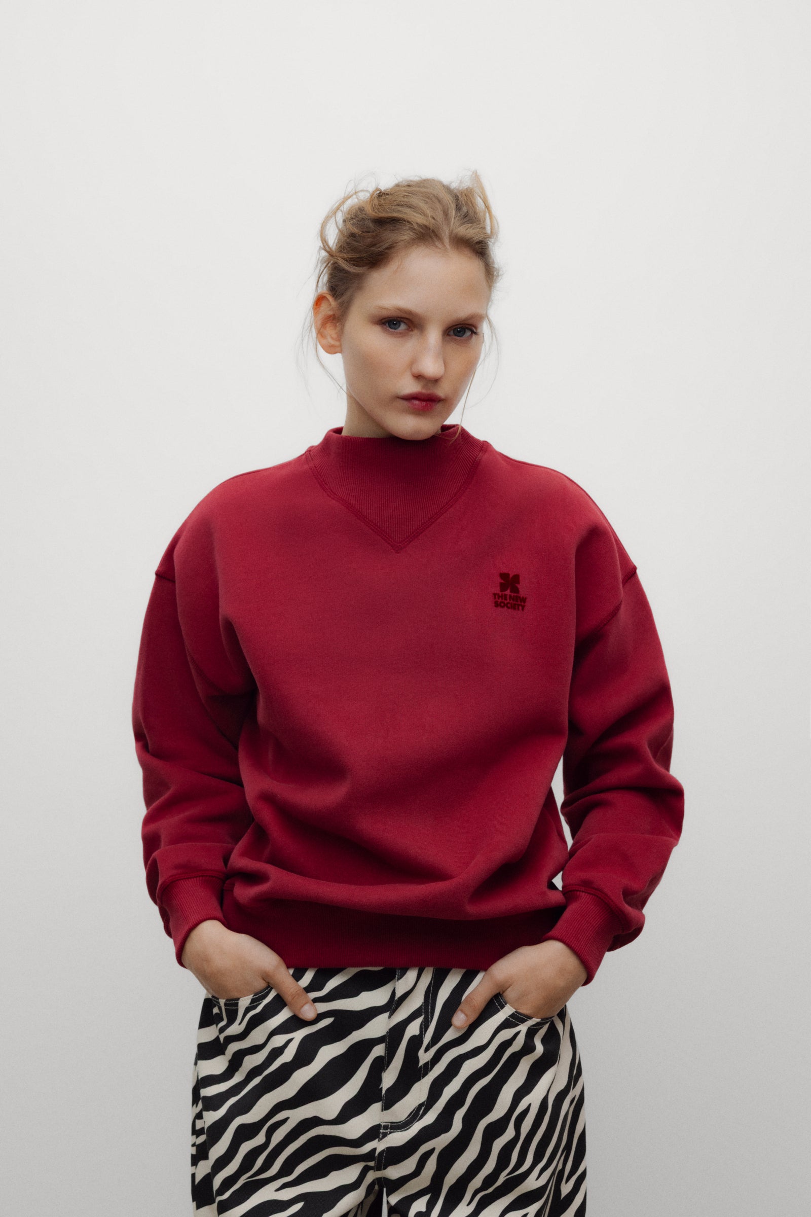 TNS Logo Rib Collar Woman Sweatshirt Rumba Red RUMBA RED