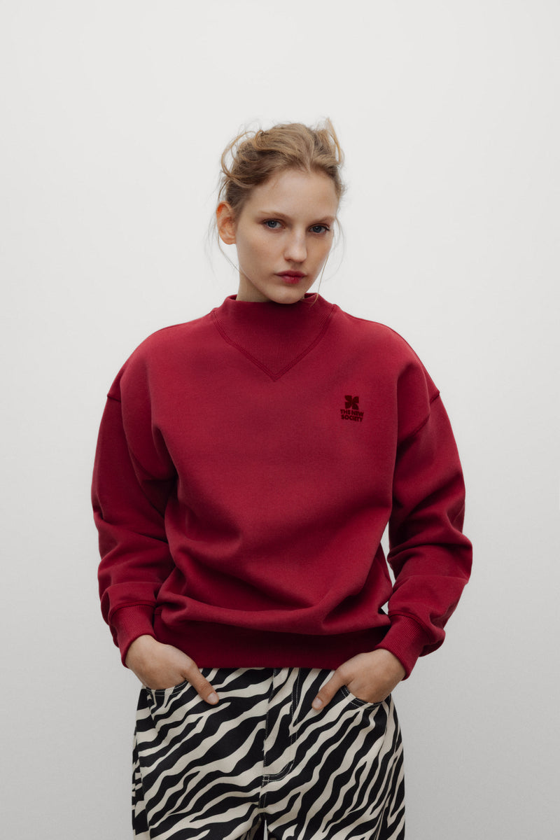 TNS Logo Rib Collar Woman Sweatshirt Rumba Red