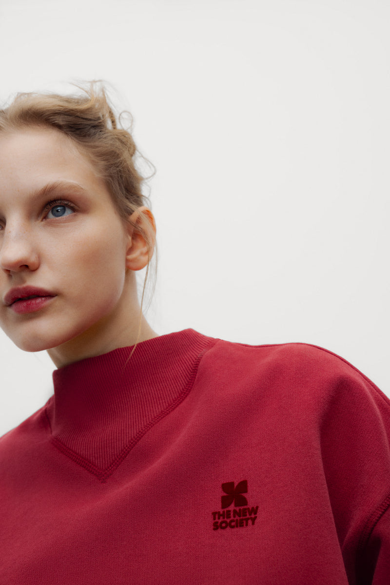 TNS Logo Rib Collar Woman Sweatshirt Rumba Red